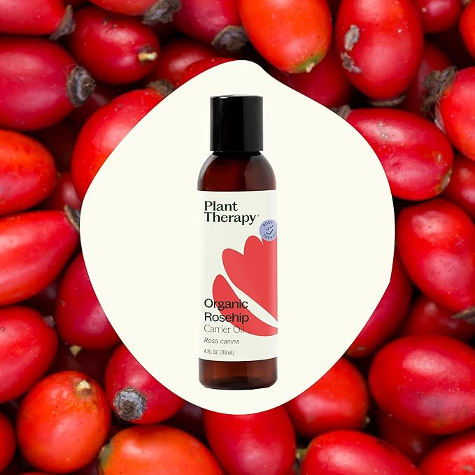 Plant Therapy Organic Rosehip Carrier Oil 4 oz For Skin and Hair Cold Pressed Supports Skin Hydration Fine Lines & Wrinkles Extra Virgin, Vitamins A and E & Essential Fatty Acids
