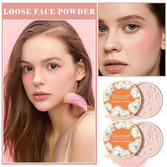 2PCS Pink Setting Powder Loose Face Powder Matte Soft Smooth Oil Control Long Lasting Loose Setting Powder Makeup for Natural Flawless(02# Pink Complexion)