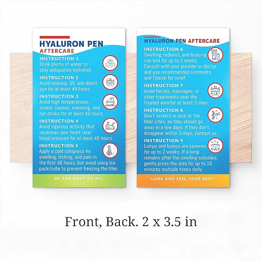 100 Pack - Premium Hyaluron Pen Lip Filler Aftercare Instructions Card 2 x 3.5" Accessories Supplies Kit Care - HP12A100_N