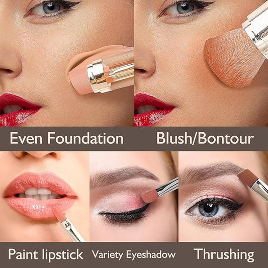 kullder 5-in-1 Makeup Brush Travel Makeup Brush set Dual Ended Mini Makeup Brush Pen Foundation Powder Concealer Shadow Blush Makeup Brushes with 2 Sponge Puff Womens Gift Idea for Beauty Lover