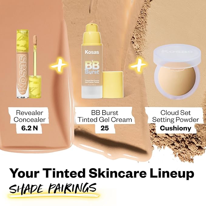 Kosas BB Burst Tinted Face Gel Cream - Supports Healthy Collagen, Smoothes Skin, Hydrates & Moisturizes - Lightweight Buildable Coverage - Medium Tan Warm 25, (1 Oz/30 ML)