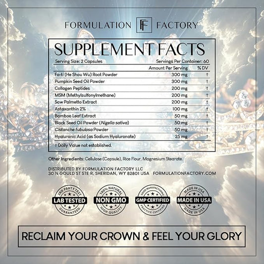 Crown of Glory 10-in-1 Hair Growth Maximizer, DHT Blocker with Saw Palmetto, Fo-Ti, Collagen, Supports Thicker Hair & Scalp Health (2 Month Supply, 120 Capsules)