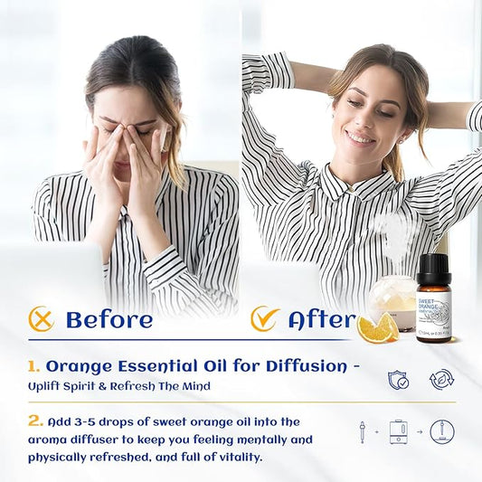 HIQILI Sweet Orange Essential Oil,100% Pure Natural for Diffuser, Aromatherapy-10ml