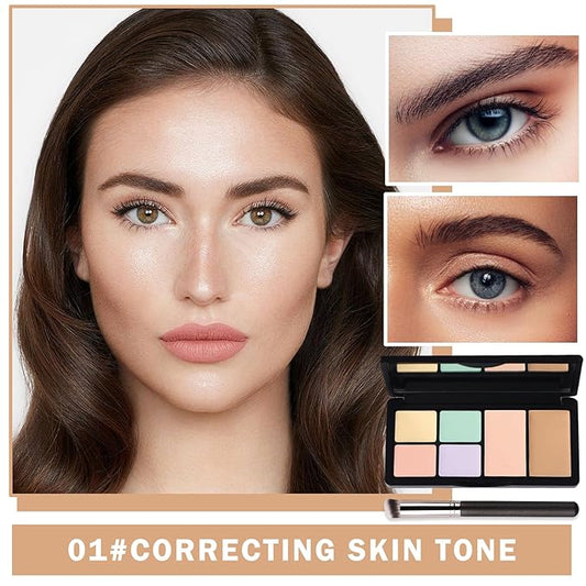 Color Corrector Palette Concealer Contour Palette Natural Brighten Long Lasting Highlighter Correcting Concealer Cream Foundation Palette For Flawless Skin Tone (Set A + Brush #270)