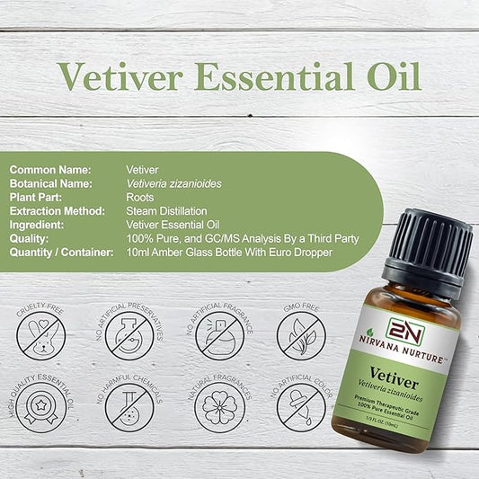 Vetiver Essential Oil 100% Pure Premium Therapeutic Grade, Undiluted - Aromatherapy Diffuser for Calm and Relaxation, Skin Care, Hair Care