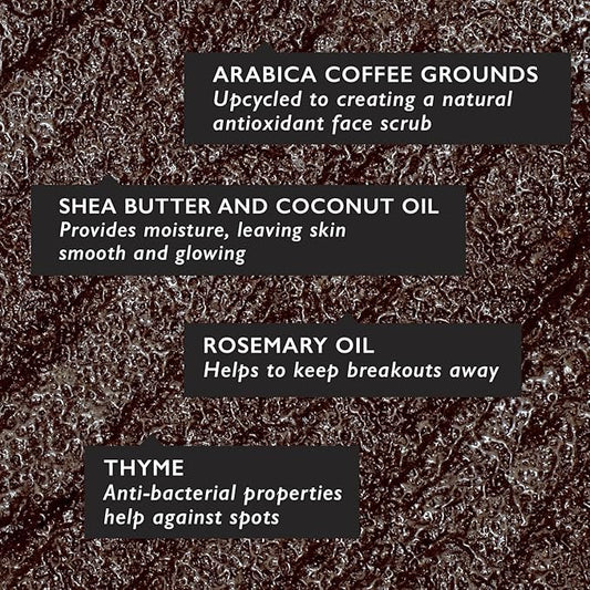 UpCircle Coffee Face Scrub - Herbal Blend For Oily, Combination + Spot Prone Skin 3.5oz - Tea Tree, Shea Butter, Coconut + Rosehip Oil - Natural, Vegan Face Exfoliator For Soft, Smooth Skin