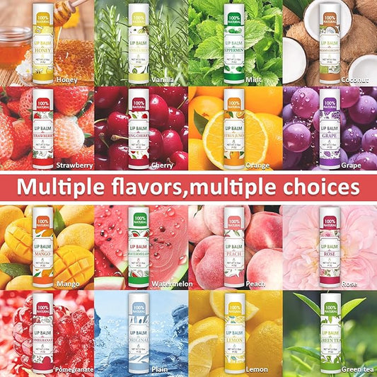 128 Pack Lip Balm, Natural Lip Balm Bulk with Vitamin E and Coconut Oil, Moisturizing Lip Balm for Dry Lips - 16 Flavors