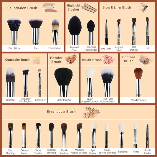 Jessup Makeup Brushes Set Professional 27 pcs Brush Makeup Premium Synthetic Foundation Contour Powder Blush Highlighter Eyeshadow Concealer Brow Face Make Up Brushes Tools Black/Silver T133