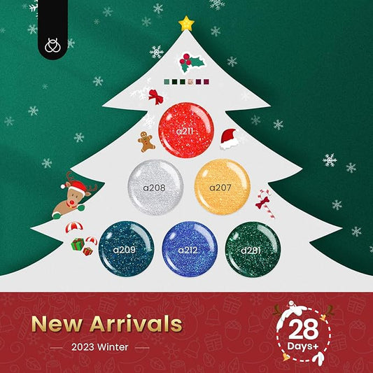 Beetles Glitter Gel Nail Polish, 6 Colors Red Green Gel Nail Polish Set Soak Off Uv LED Nail Lamp Reflective Glitter Nail Art DIY Home Nails Manicure Gifts for Women Her Girls