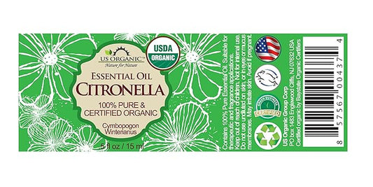 US Organic Citronella Essential Oil, USDA Certified, 100% Pure, 15 ml, Improved caps and droppers – Used for Skin Care, Many DIY Projects Like Candle Making and Much More