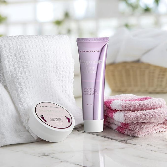 Live Green Bath and Body Pedicure Set- Relaxing Foot Care Set with Pink Fuzzy Socks, Peppermint Foot Lotion, and Foot Scrub, Holiday Present for Women