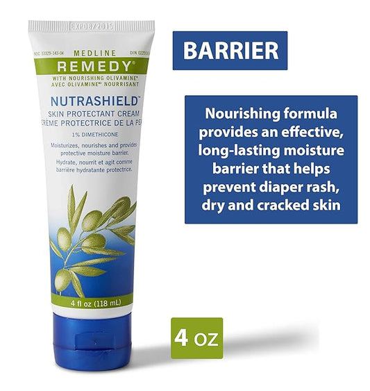 Medline MSC094534 Remedy Nutrashield Skin Protectant, (4 ounce), for use as a barrier cream, or dry or chapped skin, diaper rash, incontinence, IAD, or irritated skin
