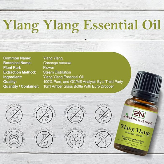 Ylang Ylang Essential Oil 100% Pure Premium Therapeutic Grade, Undiluted - Aromatherapy Diffuser for Calm and Relaxation, Skin Care, Hair Care