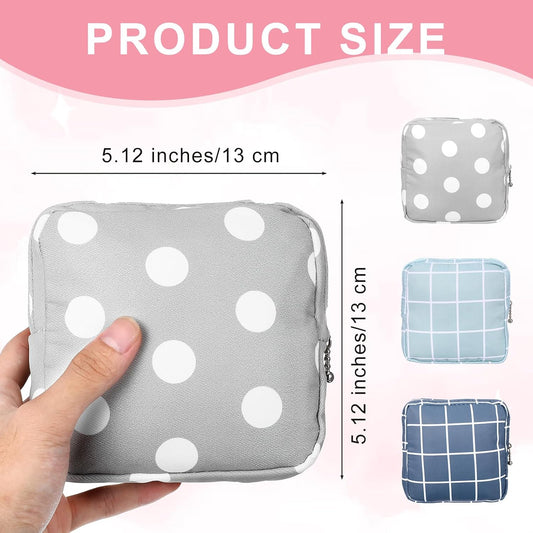 3PCS Pad Pouch for Women Period Bag Zippered Sanitary Storage Bag for Tampons, Pads, Menstrual Cup & Disc, Portable Feminine Hygiene Organizer, Tampon Holder Travel Pouch(Gray & Blue)
