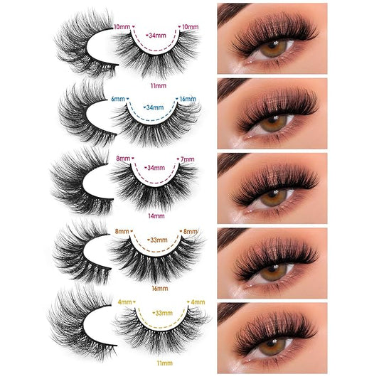 JIMIRE False Eyelashes Natural Fluffy Wispy Faux Mink Lashes 5D 14mm-18mm 5 Styles Mixed Lashes for Small Eyes Natural Look Fake Eyelashes 20 Pairs Multipack