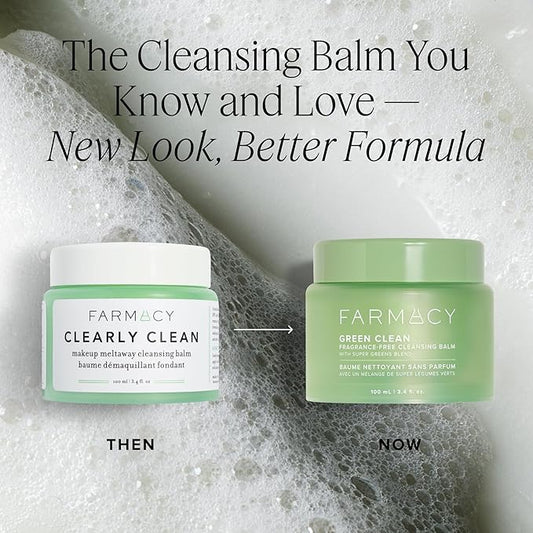 Farmacy Makeup Remover Cleansing Balm - Green Clean Waterproof Makeup Remover + Oil Based Cleanser - Newly Formulated Double Cleanser with Plant Based Waxes + Upcycled Moringa (200ml)