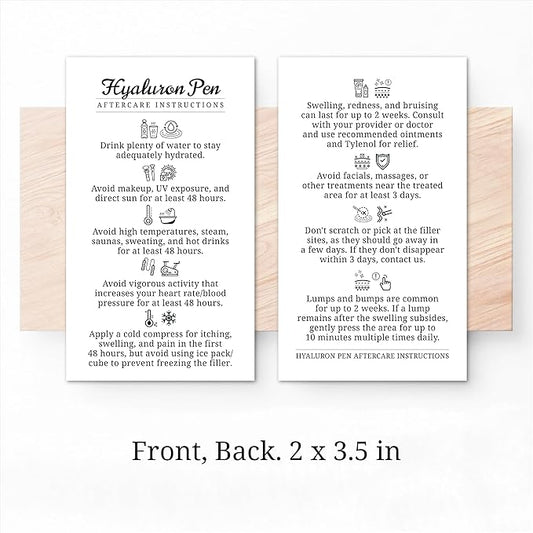 100 Pack - Premium Hyaluron Pen Lip Filler Aftercare Instructions Card 2 x 3.5" Accessories Supplies Kit Care - HP07A100_N