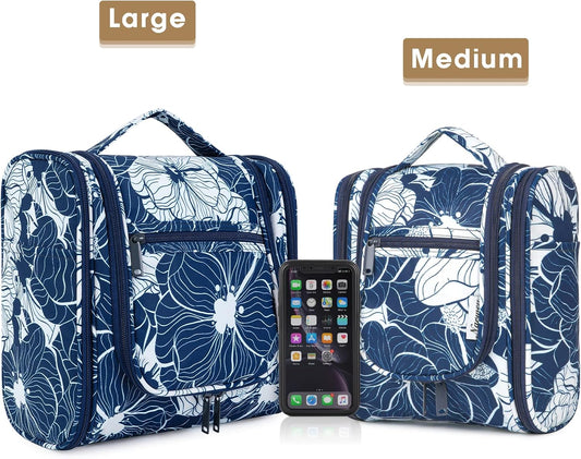 Narwey Hanging Toiletry Bag for Women Travel Makeup Bag Organizer Toiletries Bag for Cosmetics Essentials Accessories (Large, Blue Lotus)