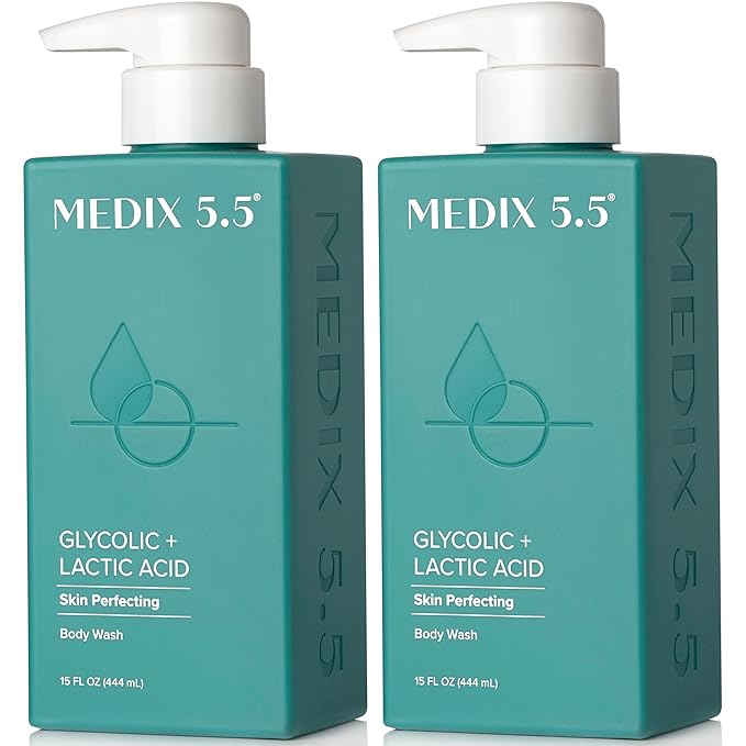 MEDIX 5.5 Body Scrub Skin Care Glycolic Acid Exfoliating Body Cleanser KP Bump Eraser | AHA + Lactic Acid Anti Aging All Skin Type Wash | Keratosis Pilaris & Acne | Body & Face Wash Exfoliate, 2-Pack