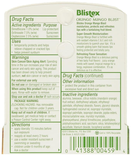 Blistex Lip Protectant SPF 15 Orange Mango Blast.15 oz (Pack of 6)