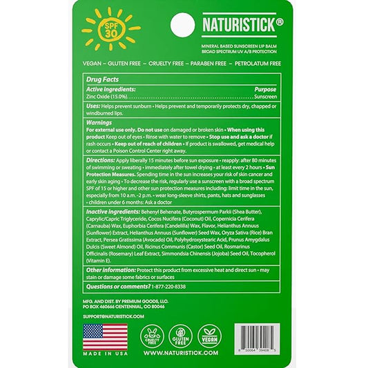 Naturistick SPF 30 Vegan Lip Balm – Mineral Sunscreen with Zinc Oxide | Broad Spectrum UVA/UVB Protection | 100% Natural, Coral-Friendly Formula | Oxybenzone Free | 5-Pack Spearmint | Made in USA