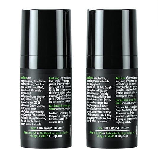 Tiege Hanley Morning and Night Facial Firming Serum (SUPER SERUM) and Eye Cream (EYES) for Men | Anti-Aging Pack | Sodium Hyaluronate and Retinyl Palmitate for Tighter, Smoother Skin | Caffeine to Fight Dark Circles | 0.5 ounces each