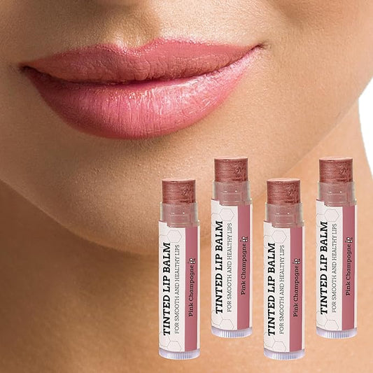 Tinted Lip Balm by Earth’s Daughter – 4 Pack of Pink Champagne Color – Beeswax, Coconut Oil, Cocoa Butter, Vitamin E – Moisturize and Beautify – Paraben Free