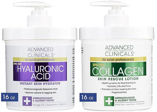 Advanced Clinicals Hyaluronic Acid Moisturizer + Fragrance Free Collagen Cream Face Moisturizer & Body Lotion 2pc Skincare Set For Women & Men Helps Reduce Appearance Of Crepey Skin & Dry Skin, 2pc