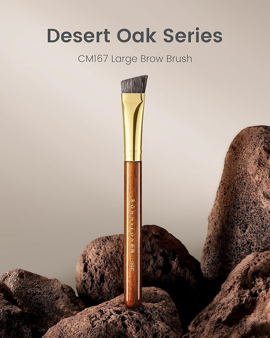Desert Oak Series Flat Angled Eyebrow Brush - Straight Edge Design for Natural Hair-Like Strokes, 50% Weasel & Goat Hair Blend, Ebana Handle & Brass Ferrule (CM 167)