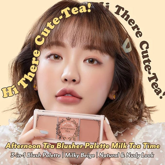 I'm Meme Palette - Afternoon Tea Blusher | Milk Tea Time, Blush for Cheek, Natural & Neutral, Buildable & Blendable, 3 Shades Palette, Matte Powder Blush for Face & Cheeks, For All Skin Tones, 0.42 oz