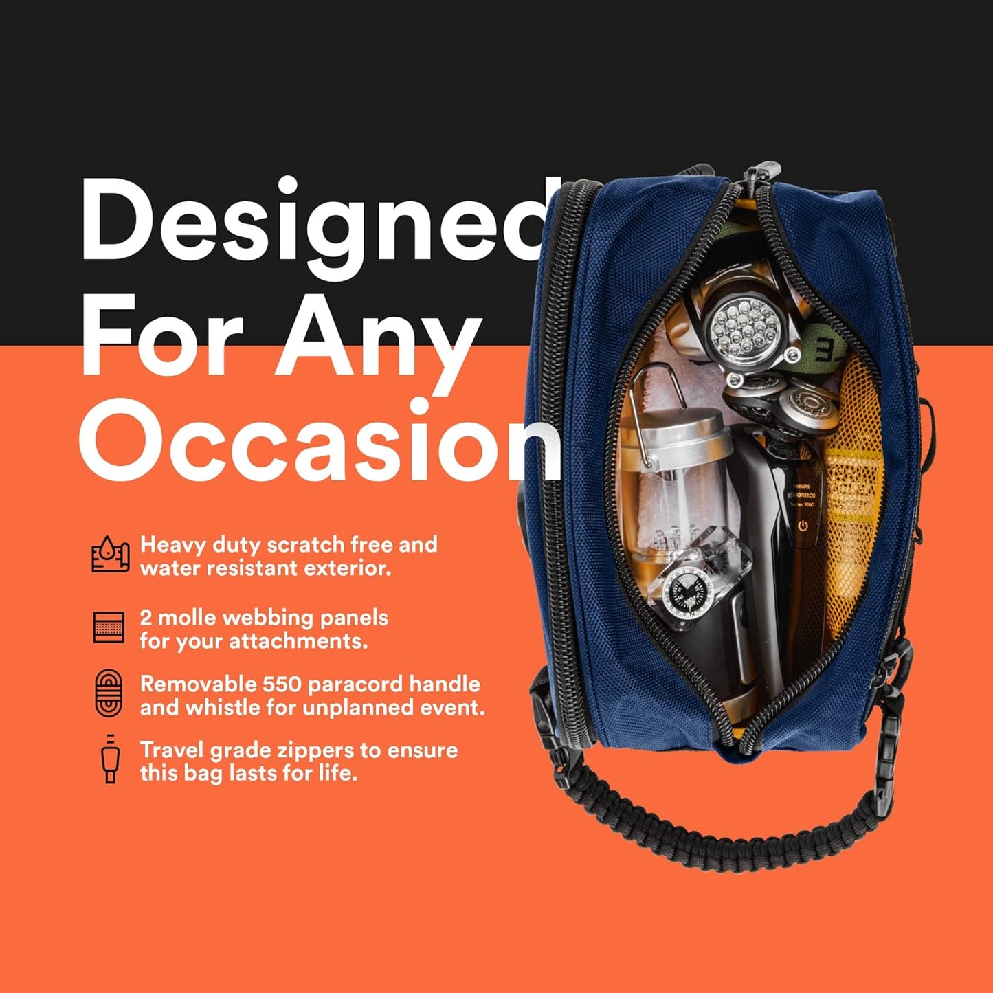 Fitdom Tactical Toiletry Bag Dopp Kit Case For Men. Perfect For Travel & Storage. Fits Large & Small Cosmetic Makeup, Clipper, Toothbrush, Shower, Shaving & Grooming Care. Best Overnight Organizer