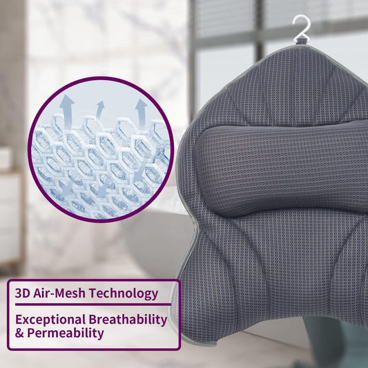 Extra Thick Large Bath Pillow with Neck,Back,Head Support for Bathtub, Spa, Soaking Gray(21''x17'')