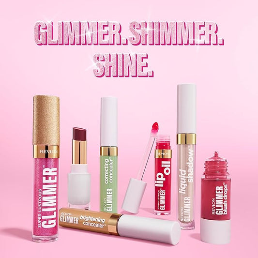 REVLON Super Lustrous Glimmer Lip Oil, Moisturizing & Tinted, Shiny Finish, Made with Plant-Based Squalane, 005 Vio-lit, 0.13 fl oz