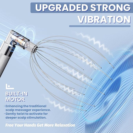 Head Massager Scalp – Electric Scalp Massagers with L-Handle, Waterproof Head Scratchers & Hair Massage Tool with 20 Metal Fingers for Stress Relief and Relaxation