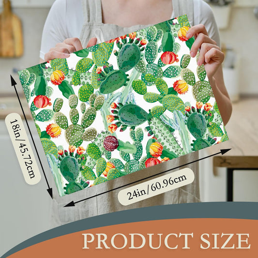 Green Cactus Dish Drying Mat, Tropical Plant Drying Rack Pad Countertop Dishes Ultra Absorbent Microfiber Kitchen Counter Mat for Coffee Countertop Decor 18x24 Inch