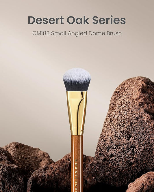 Desert Oak Series Angled Dome Cream Blush Brush - Medium Nylon Bristles for Flawless Cream/Liquid Blush Application, Seamless Stippling & Blending, Bubinga Handle & Brass Ferrule (CM 183)