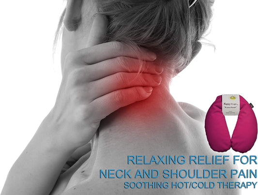 Microwavable Herbal Neck Wrap - Hot Cold Aromatherapy Neck Warming Pillow - Heating Pad for Migraines, Stress, Gifts for Women, Birthdays, Christmas and Free Sleep Mask - Pink Cotton