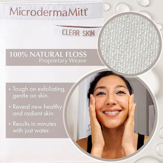 MicrodermaMitt Clear Skin Exfoliating Mitt for Face, Lips, Neck - Gentle Dead Skin Remover & Facial Scrub Clears Blackheads, Unclogs Pores, Evens Skin Tone & Texture, Lips Scrub Care, Lip Exfoliator
