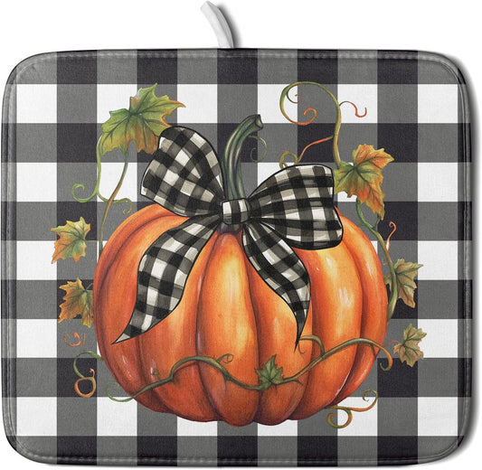 Autumn Pumpkin Drying Mats for Kitchen Counter 16×18 Inch Maple Leaves Dish Drying Rack Washable Absorbent Fall Drying Mat Thanksgiving Harvest Kitchen Accessories Mat Drainer Pad for Coffee Bar