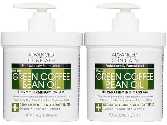 Advanced Clinicals Thermo Firming Green Coffee Bean Moisturizer Body Cream | Anti Cellulite Caffeine Firming Lotion For Legs, Arms, & Body | Skin Care Products | Aging Skin Tightening Cream, 2-Pack