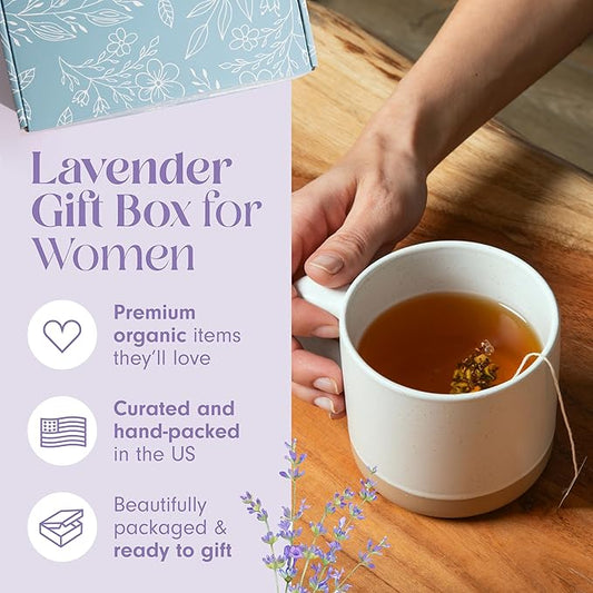 Unboxme Gifts Mini Lavender Spa Gift Set - Relaxation Gift Basket for Women - Self Care Package with Lavender Candle, Bath Bomb, Soap, Greeting Card & More