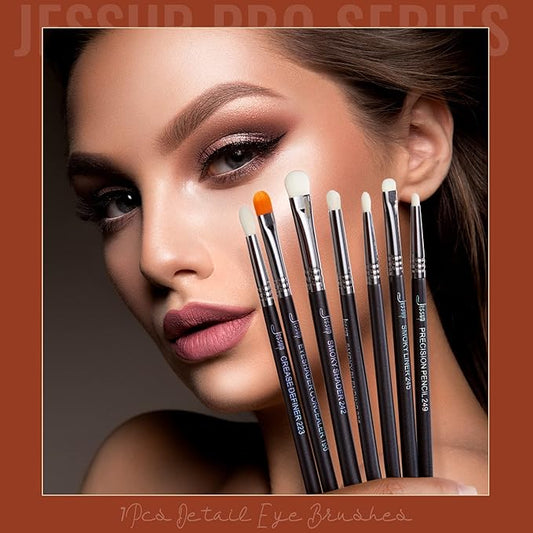 Jessup Eyeshadow Brush Set 7pcs Fluffy Eye Makeup Brushes for Eye Shadow Blending Shader Crease Concealer Black T334