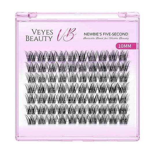 VEYESBEAUTY Lash Clusters Individual Eyelash Extensions Thin & Invisible Band DIY False Eyelashes for Self-application Newbie's Five-Second Series Wispy Lash Tray, LuxeBold 10mm Single Length