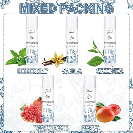 Dunzy 50 Pcs Thank You Gift Lip Balm Bulk Baby Shower Party Favors Bridal Shower Favor Lip Care with Assorted Fruit Flavors Thank You Lipstick for Guest Basket Gift Stuffer (Blue and White Porcelain)