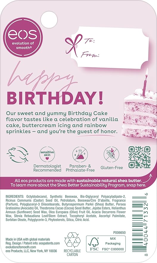 eos 24H Moisture Super Balm- Birthday Cake, Lip Mask, Day or Night Lip Treatment, Made for Sensitive Skin, 0.35 fl oz