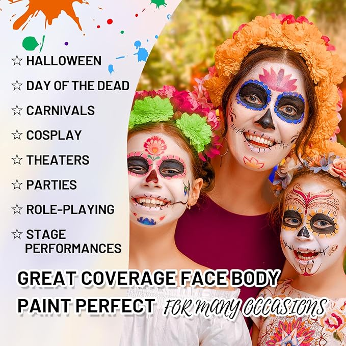Black Water Based Face Body Paint, 2.37 OZ Large Tube Full Coverage Washable Face Paint Cream for Adult Carnival Cosplay Halloween SFX Skull Joker Zombie Vampire Skeleton Goth Makeup