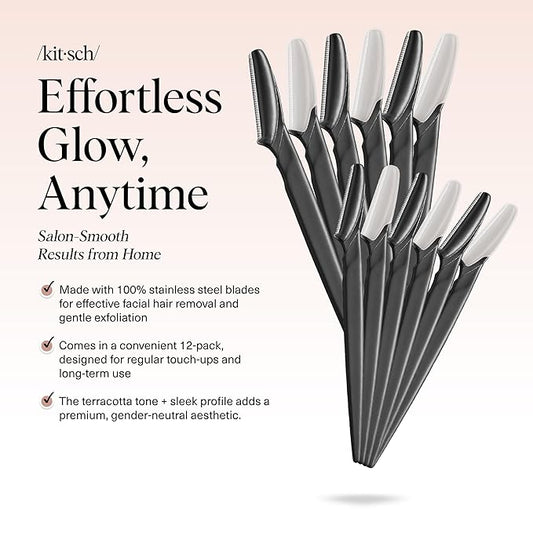 Kitsch Dermaplane Razor for Women Face - Face Razors for Women and Men - Eyebrow Trimmer, Shaver, Recycled Plastic Dermaplaning and Skin Care Tool - Black, 12 pcs