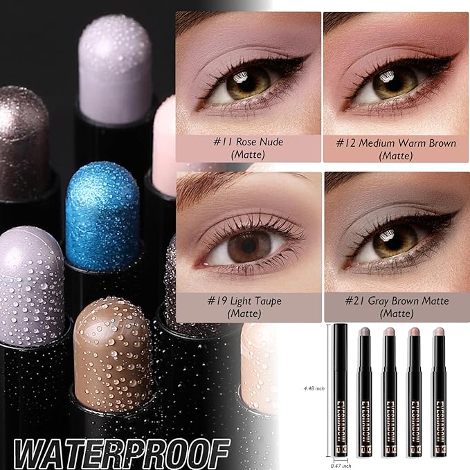 Eyeshadow Stick Gray Brown, Matte Cream Eye Shadow Stick Waterproof Neutral Nude Eyeliner Brightener Pencil Crayon Long-Lasting Eye Highlighter Makeup for Older Women Easy to Use High Pigmented