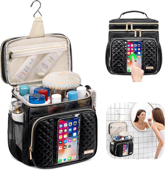 Large Leather Toiletry Bag for Women Men,Bathroom Bag,Water Resistant Portable Shower Caddy for College Dorm,Hanging Toiletry Bags for Traveling,Gym Camping Cruise Ship Travel Essentials Shower Bag