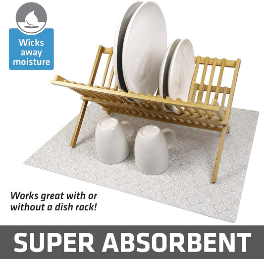 Drymate XL Dish Drying Mat, Oversized (19”x24”), Low-Profile, Super Absorbent, Quick Dry Fabric, Waterproof & Slip-Resistant, for Kitchen Counter, Trimmable, Easy to Clean (USA Made)(Tan)